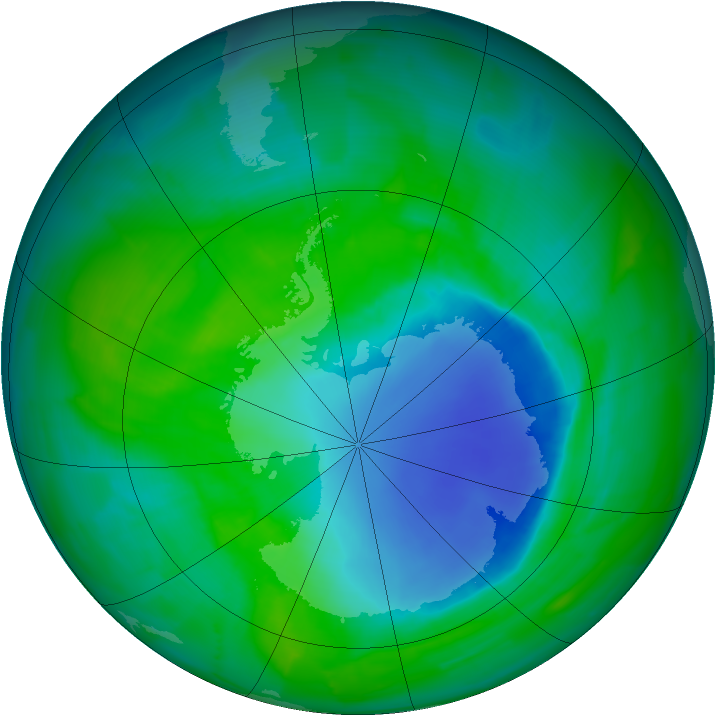 Antarctic ozone map for 12 December 2011